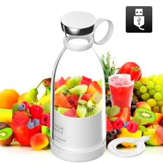 Delliop Mini Licuadora Portátil,Mini Exprimidor,350ml Batidora Vaso Taza,Hasta 15 Usos por Carga 1400 mAh USB Recargable Botella Licuadora Pequeña,Mini Batidora Portátil Personal para Batidos (BLANCO)