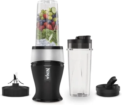Ninja Batidora delgada de 700 W y batidora, 2 vasos de 470 ml con tapas de boquilla