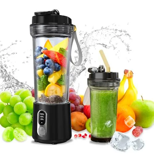 Batidora de batidos, 500 ml, batidora portátil, 2 cuchillas de acero inoxidable con tapa a prueba de fugas y apertura para beber de BUICXJKZ