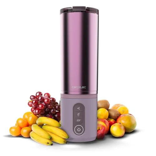 Cecotec Batidora de Vaso Portátil 11,1V Power Titanium Shake2Go Candy Steel | 180W