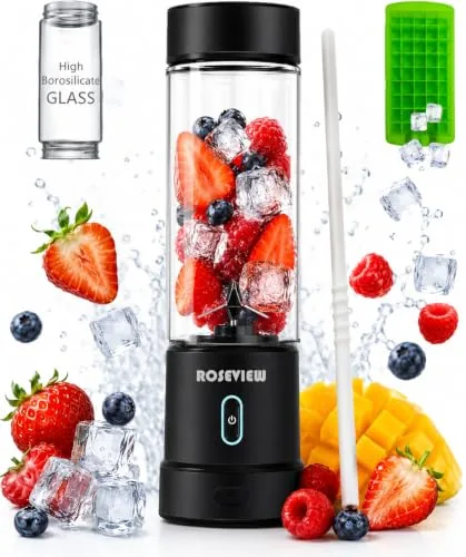 Batidora portátil de batidos ROSEVIEW botella de vidrio recargable por USB