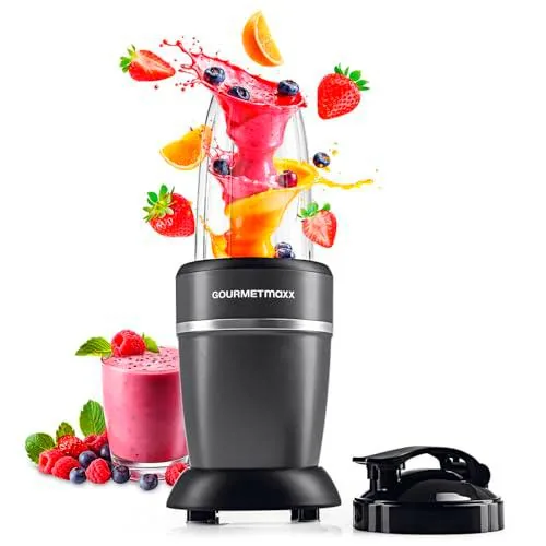 GOURMETmaxx Batidora & Smoothie Maker de 4 piezas | Batidora eléctrica para el batido de vitaminas para llevar | Nutrition Mixer con tapa a prueba de fugas | Blender