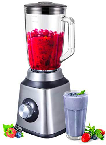Batidora de vaso | 1,5 litros | 6 cuchillas de metal | 600 W | cristal acero inoxidable | función de pulso | Batidora universal | Coctelera de proteínas | Batidora de mano | Trituradora de hielo