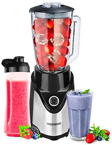 Licuadora | 600 ml | 6 cuchillas de metal | 500 W | vaso para to-Go de 570 ml | cristal acero inoxidable | función de pulso | batidora universal | batidora de proteínas | batidora de hielo | picadora