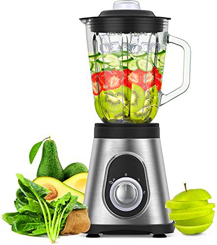 Batidora de Vaso 700W, Licuadora Cristal 1.5L, Batidora Licuadora con 6 Cuchillas Afiladas y Extraíbles Pica Hielos