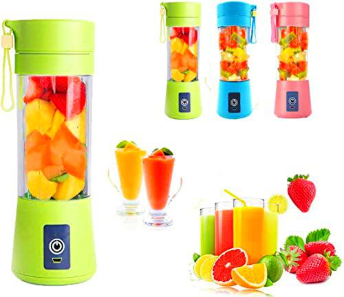 Mini licuadora portátil eléctrica USB recargable de cocina viaje exprimidor para alimentos batidos para zumos de 380 ml con seis cuchillas acero excelente para mezclar color (verde)