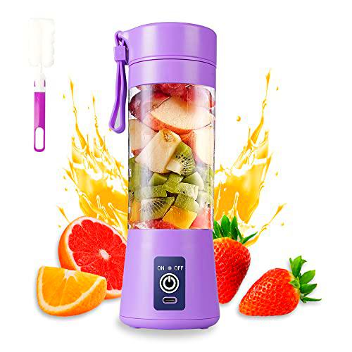 Batidora portatil, Electrico USB Juicer Mini Licuadora Taza de Jugo Maquina de Exprimidor de Botellas de Agua de 380 ml Con 6 Cuchillas