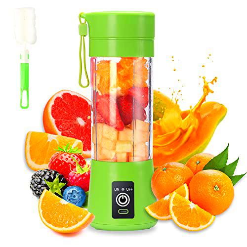 Batidora portatil, Electrico USB Juicer Mini Licuadora Taza de Jugo Maquina de Exprimidor de Botellas de Agua de 380 ml Con 6 Cuchillas