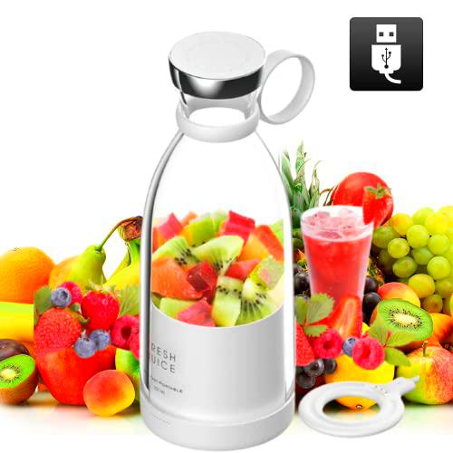 Delliop Mini Licuadora Portátil,Mini Exprimidor,350ml Batidora Vaso Taza,Hasta 15 Usos por Carga 1400 mAh USB Recargable Botella Licuadora Pequeña,Mini Batidora Portátil Personal para Batidos (BLANCO)