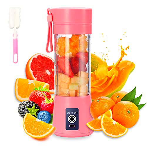 Batidora portatil, Electrico USB Juicer Mini Licuadora Taza de Jugo Maquina de Exprimidor de Botellas de Agua de 380 ml Con 6 Cuchillas