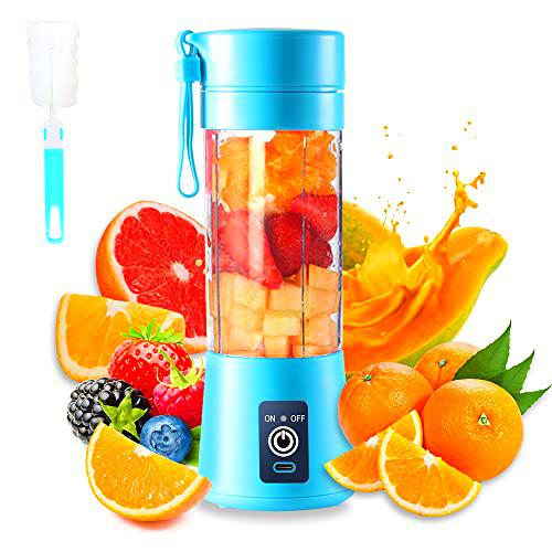 Batidora portatil, Electrico USB Juicer Mini Licuadora Taza de Jugo Maquina de Exprimidor de Botellas de Agua de 380 ml Con 6 Cuchillas