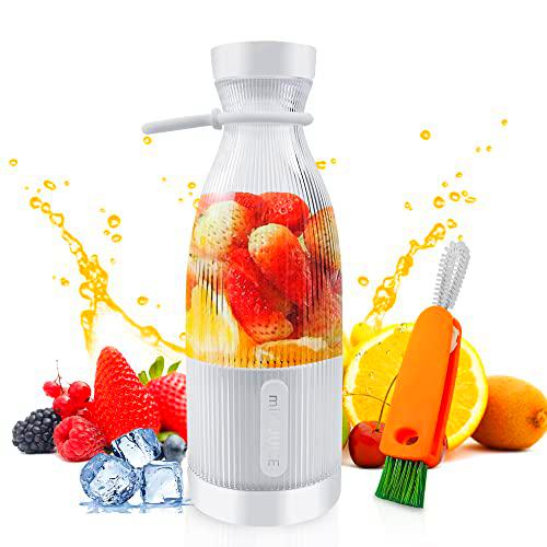 QKTYB Mini Batidora Portátil con Cepillo de Limpieza,300 ml Batidora Smoothie de Vaso Individuales,Mejora 8 Cuchillas licuadora de frutas,Eléctrico USB de exprimidor para Fruta,Smoothies, Milkshake