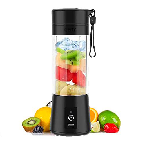 Batidora portátil recargable por USB, Licuadora personal eléctrica de 380 ml y de de mano portátil para batidos y zumos: (Black)