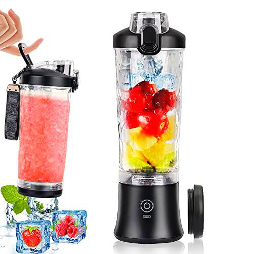 Batidora portátil de 600 ml Mini batidora USB recargable con 6 cuchillas y cepillo batidora personal para batidos