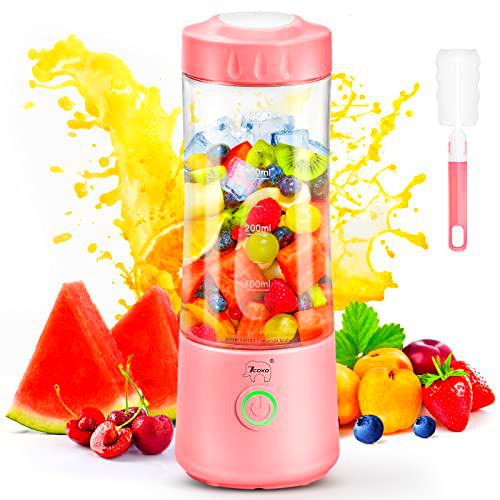 Batidora Portatil, Batidora de Vaso para Batidos y Licuados 400ML Mini Batidora con Afiladas 6 Cuchillas Botella Batidora de Mano para Cocina Gimnasio Oficina