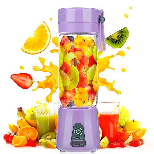Botella Licuadora Portátil, Bestcool 400ml Mini Licuadora Mezclador de Frutas Recargable Botella Licuadora de frutas Frescos para Batidos de Leche de Frutas Regalo para Casa Viaje Exterior (Púrpura)