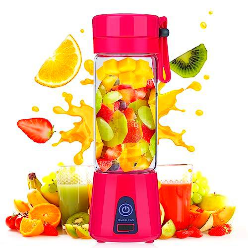 Botella Licuadora Portátil, Bestcool 400ml Mini Licuadora Mezclador de Frutas Recargable Botella Licuadora de frutas Frescos para Batidos de Leche de Frutas Regalo para Casa Viaje Exterior (Rosa)