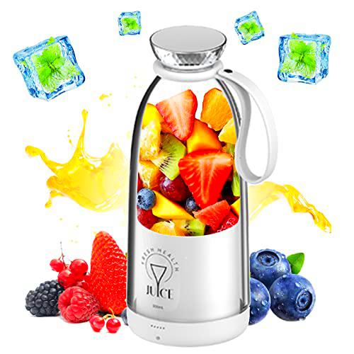 Batidora de Vaso Portatil, 500ML Botella Batidora USB Licuadora Mini con 6 Cuchillas Ultra Afiladas Fresh Juice Batidora para Viajes Deportes Camping Fitness Zumo Recién Exprimido (Blanco)