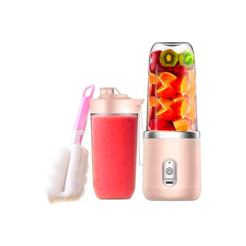 Batidora Portátil con 6 Cuchillas Batidora de Vaso Portatil Batidora Bebe Batidora Smoothie Licuadora Portatil Vaso Batidora Portatil 500gr ABS+Acero Inoxidable USB Viajes Oficina Gimnasio (ROSA)