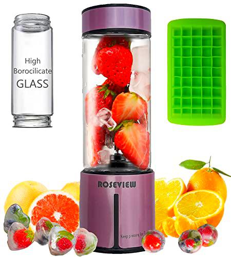Batidoras de vidrio licuadora mezcladora mejor batido para batidos batidos individuales mini pequeños jugos de frutas portátiles jarra de vidrio licuadora trituradora de hielo (Morada)