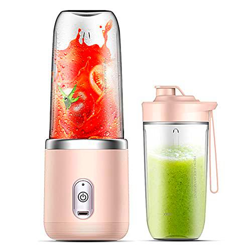 Irishom Mini mezclador 40W Batidora de zumo mini licuadora rápida portátil taza tamaño personal recargable USB Doble taza Rosa