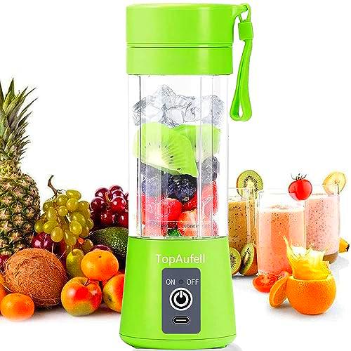 TopAufell Licuadora portátil,mezclador recargable por USB,mini licuadora de 380 ml para batidos de frutasy batidos conseis cuchillas en 3D