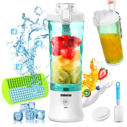Cobocen Batidora Portátil,Mini Licuadora,Batidora Portátil Personal,Batidora de Batidos con 6 Cuchillas,Vaso Exprimidor de 600 ml Tapa Sport
