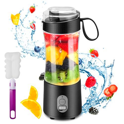 Uennm Batidora portátil personal,batidora de batidos,recargable por USB,4000 mAh,taza exprimidora con 6 cuchillas y cepillo de limpieza para batidos y batidos,deportes,viajes y cocina (380 ml-04)