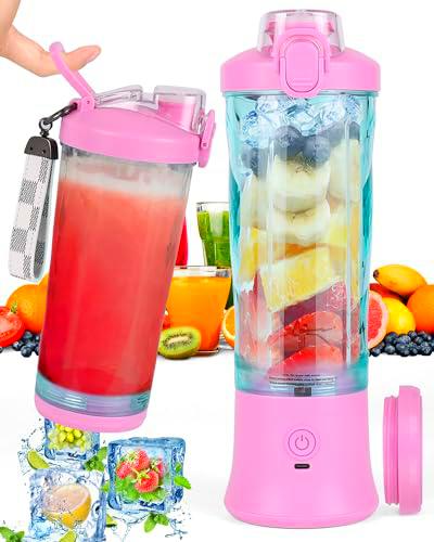 Dreamhigh® Batidora de Vaso Portatil, 600ml Licuadora Portátil con 6 Cuchillas