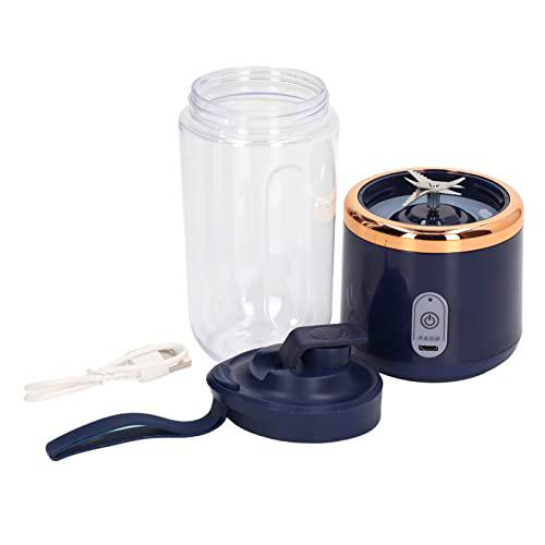 Mini licuadora eléctrica, 300 Ml portátil licuadora Juicing Cup Botella mezclador de frutas 1200 mAh carga USB con tapa 6 cuchillas para moler el (azul