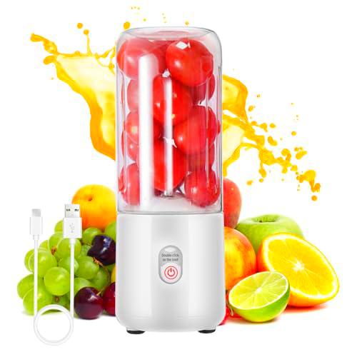 Fivtsme Batidora Portatil,500ml,Licuadora Portátil,Batidora Portatil Batidos,Fresh Juice Batidora Portatil,Mini Licuadora Recargable con 6 Cuchillas de Acero Inoxidable para Viajes,Cocina y Camping