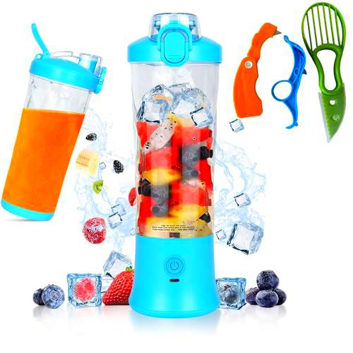 KSALUX - Batidora portátil, 600 ml, 8 cuchillas + 3 accesorios de corte de fruta