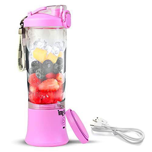 Licuadora portátil para batidos y batidos, 600 ml, mini licuadora personal recargable por USB con 6 cuchillas a prueba de fugas para gimnasio