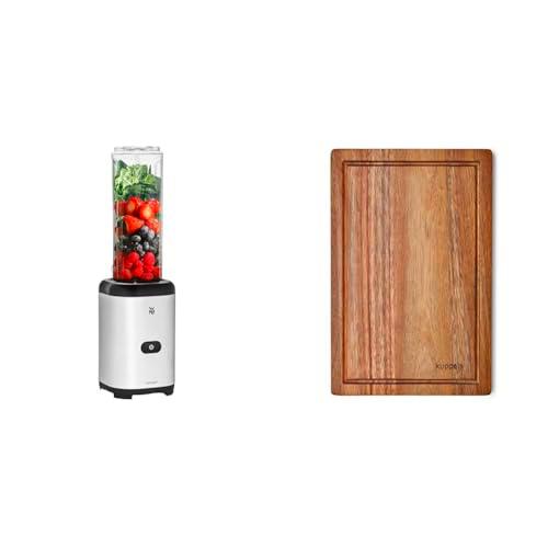 WMF Kult X Mix &amp; Go Mini batidora, batidora de pie y tabla de cortar tipo cúpula DICE | Madera de acacia | 32 x 21 x 1,5 cm | Tabla de madera con ranura para jugo.