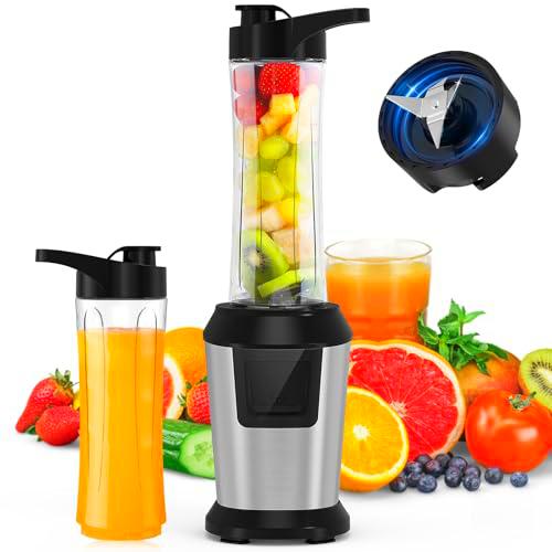 Batidora eléctrica de 500 W, batidora batida, mini licuadora con 2 botellas Tritan portátiles de 600 ml