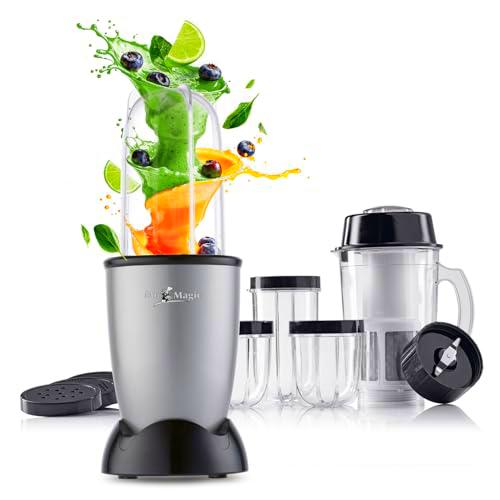 GOURMETmaxx Mr. Magic Batidora | Batidora con pack de accesorios XXL | Batidora de 18 piezas | Batidora con tapas herméticas | Procesador de alimentos para batidos