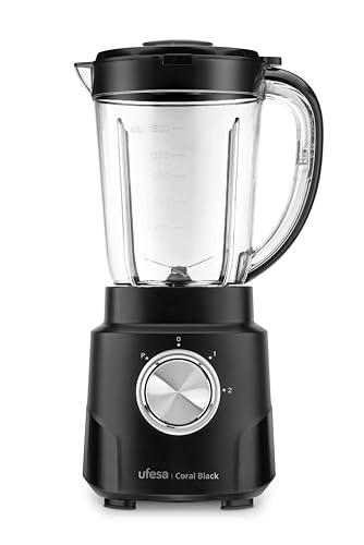 Ufesa Coral Black Batidora de Vaso, 600W Potencia, Jarra de Cristal 1.5L