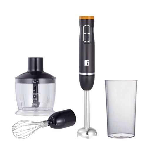 BERGNER OLIVAR | Batidora de Mano 1000W | 2 Velocidades | Eje Desmontable de Acero Inoxidable | Picadora 600ml | Varilla Batidora &amp; Vaso Medidor 600ml | Cúpula Antisalpicaduras | Alto Rendimiento