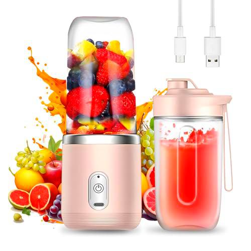 yotutun Batidora Portátil, Mini Licuadora de 400ml Recargable USB Batidora Smoothie con 6 Cuchillas Smoothie Maker para Zumos Batidos Mini Batidora Portatil para Viajes