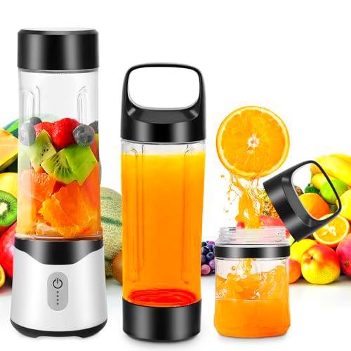Mini Batidora de Pie Portátil, Batidora de Batidos de 500 + 300 Ml con 6 Cuchillas y Tapa a Prueba de Fugas