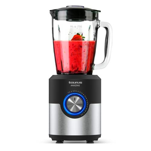 Taurus Amazing - Batidora de vaso JB1600XC | 1600W | Jarra cristal 1,75L | 5 Velocidades+Turbo | Cuchillas Inox 6 filos | Pica hielo | LED | Apto Lavavajillas