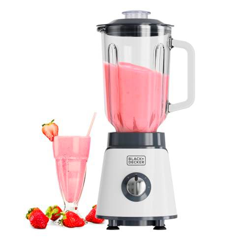 Black+Decker - Batidora de Vaso BXJB1002E 1000W | Jarra Cristal 1,5L | Cuchillas Acero Inox 4 Filos | Función Pica Hielo | 2 Velocidades + Pulse | Apta Lavavajillas | Sistema de Seguridad