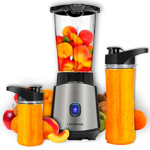 LEHMANN Batidora de Vaso 1200W, Licuadora para Verduras y Frutas con Jarra de 1L y 2 Botellas (570ml y 400ml)