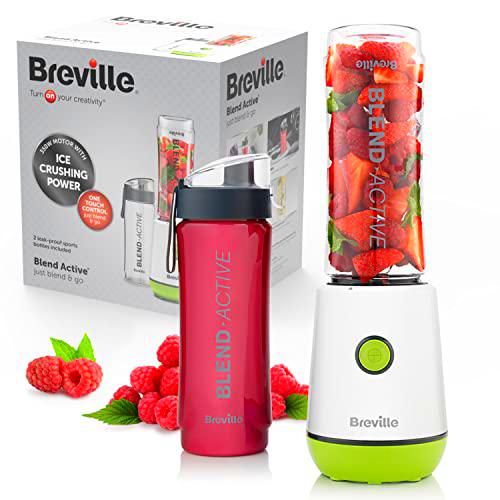 Breville Blend Active - Licuadora personal y batidora | 350 W | 2 botellas activas portátiles (600 ml) | Tapas a prueba de fugas | Blanco y verde [VBL246]