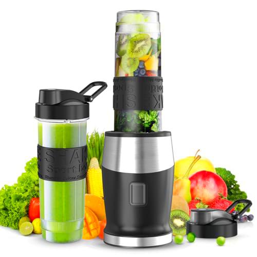 Batidora de Vaso, 500W Batidora Smoothies, Mini Batidora Portatil Batidora de Vaso Individual con 2 Botellas de 570 ml de Plástico Tritan