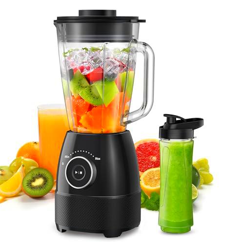 Batidora de Vaso, 1500W Batidora Smoothies, Vaso Batidora con Jarra de Vidrio 1,5L y Botella Tritan 600ml sin BPA