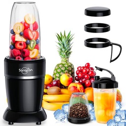 Sangcon - Licuadora de 1000 W para batidos, licuadoras para cocina con 3 tazas + 2 tapas de boquilla + 1 tapa de almacenamiento + 1 tapa para llevar
