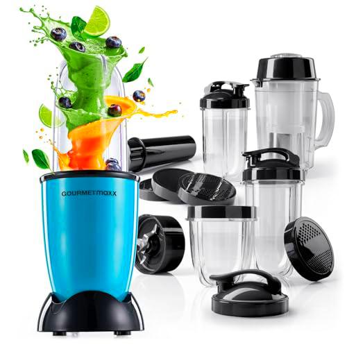 GOURMETmaxx Mr. Magic Power Pro Batidora de 400 W | Smoothie Maker con tapa para llevar | Batidora con vaso mezclador y tapa para guardar | Blender con juego de accesorios XL para batidos, batidos