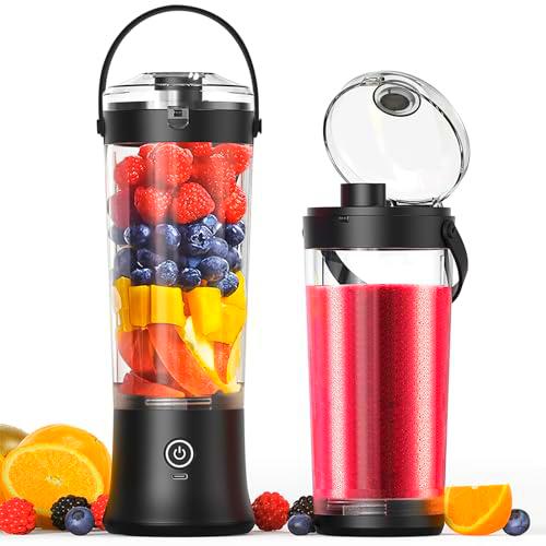 Licuadora portátil para batidos y smoothies,TOPESCT 500ml mini licuadora personal recargable por USB con 6 cuchillas ultra afiladas para viajes,oficina y deportes(Negro)