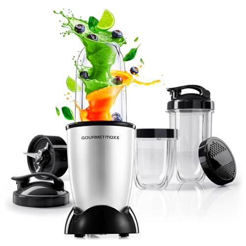 GOURMETmaxx Mr. Magic Power Pro Mixer 400 vatios | Batidora de batidos con tapa para llevar | Batidora de vaso con cubeta y tapa | Batidora con kit de accesorios L para batidos, etc.